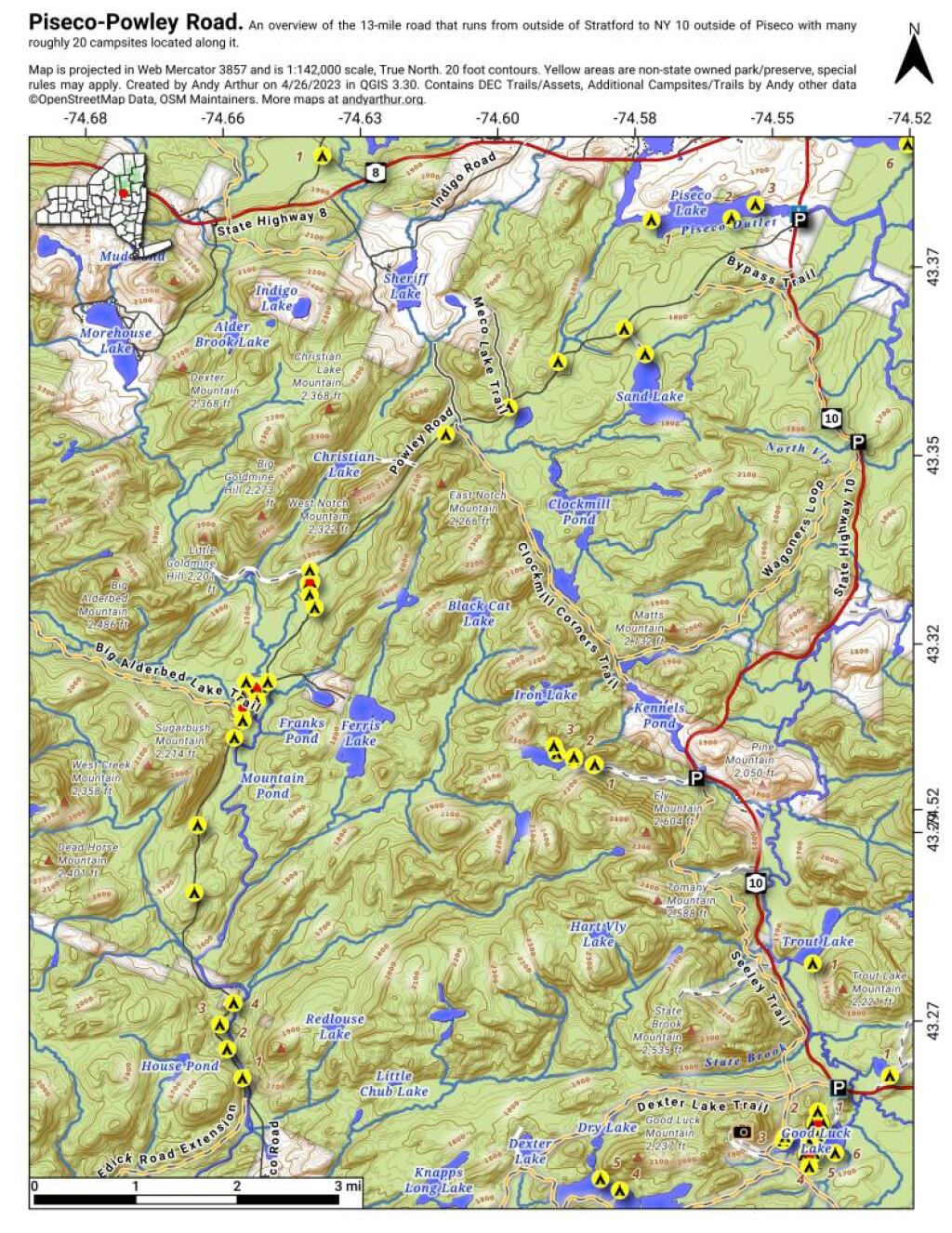 Overview Map Piseco-Powley Road