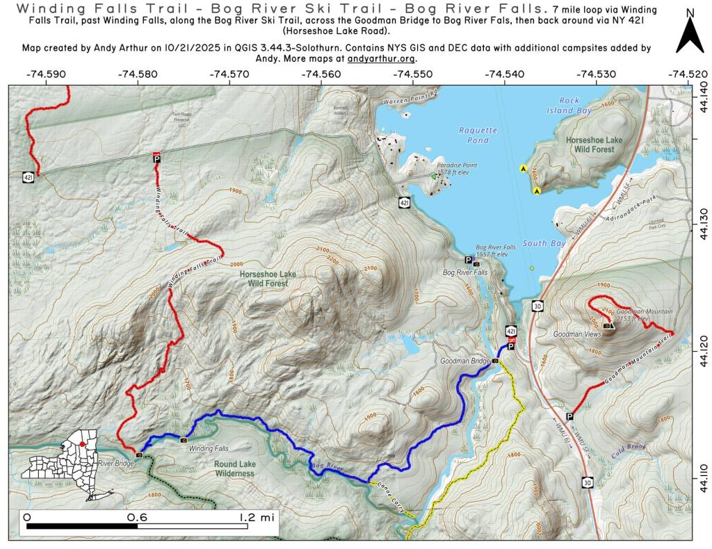 Winding Falls Trail - Bog River Ski Trail - Bog River Falls