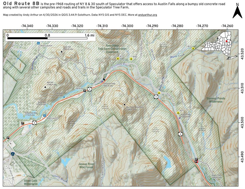 Map: Old Route 8B - Austin Falls - Robbs Creek - Camping Map: Old Route 8B - Austin Falls - Robbs Creek - Camping