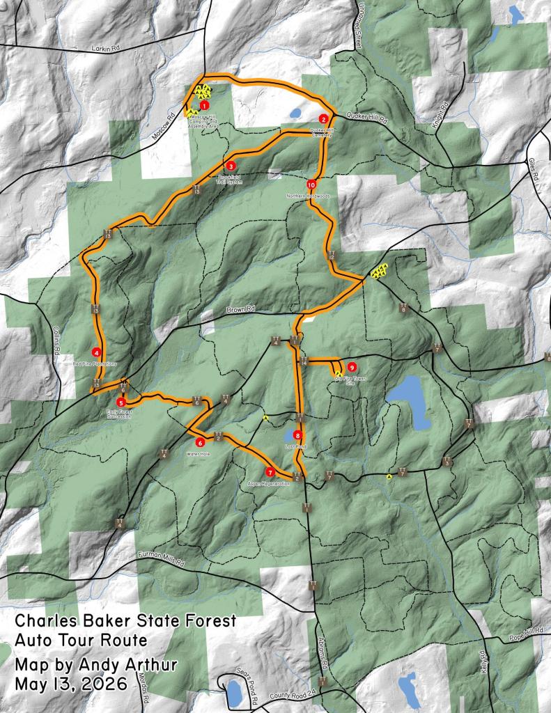 Map: Charles Baker State Forest Auto Tour Route Map: Charles Baker State Forest Auto Tour Route